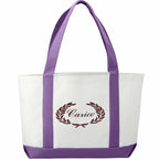 Nautical Canvas Tote with Contrast Trim, Large - White/Purple - Back
