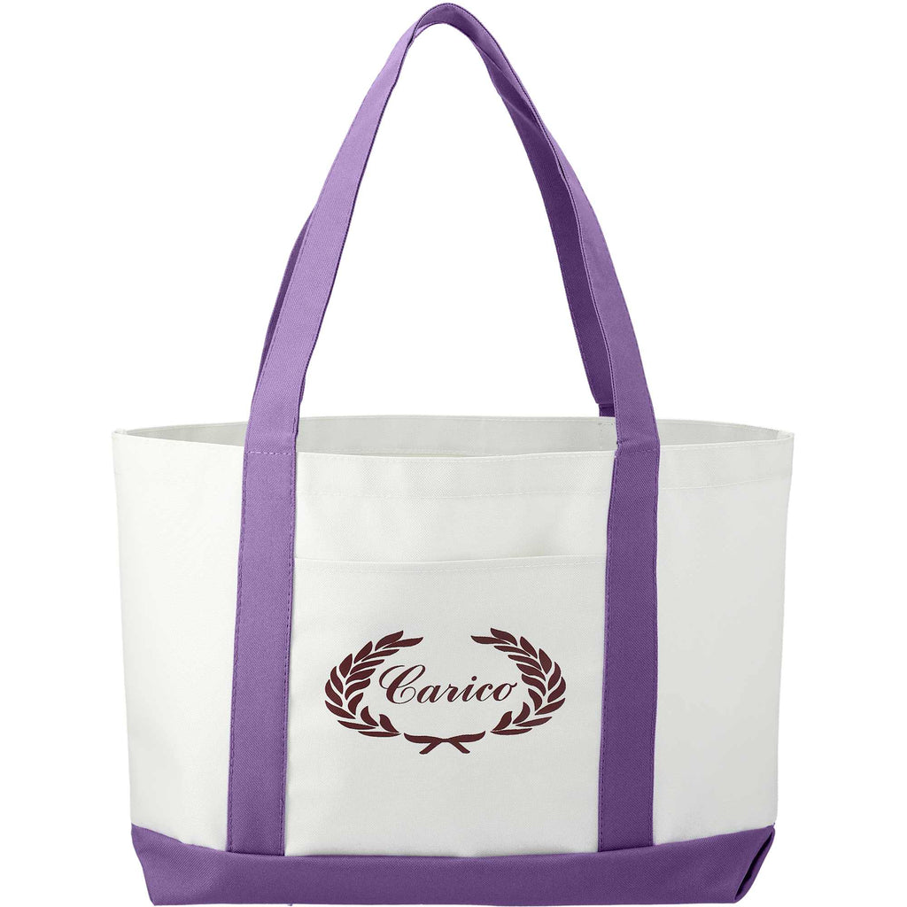 Nautical Canvas Tote with Contrast Trim, Large - White/Purple - Front