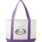 Nautical Canvas Tote with Contrast Trim, Large - White/Purple - Front