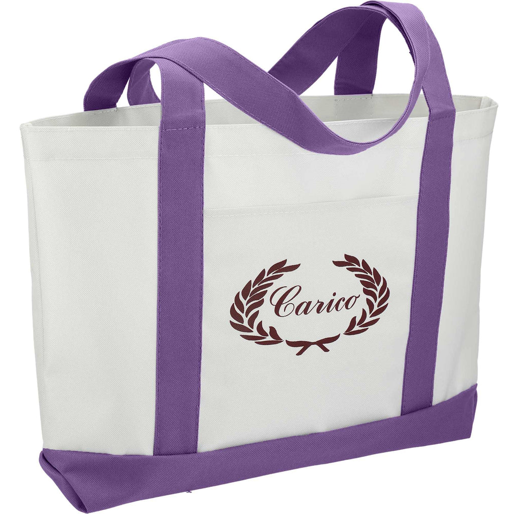 Nautical Canvas Tote with Contrast Trim, Large - White/Purple - Right Angle