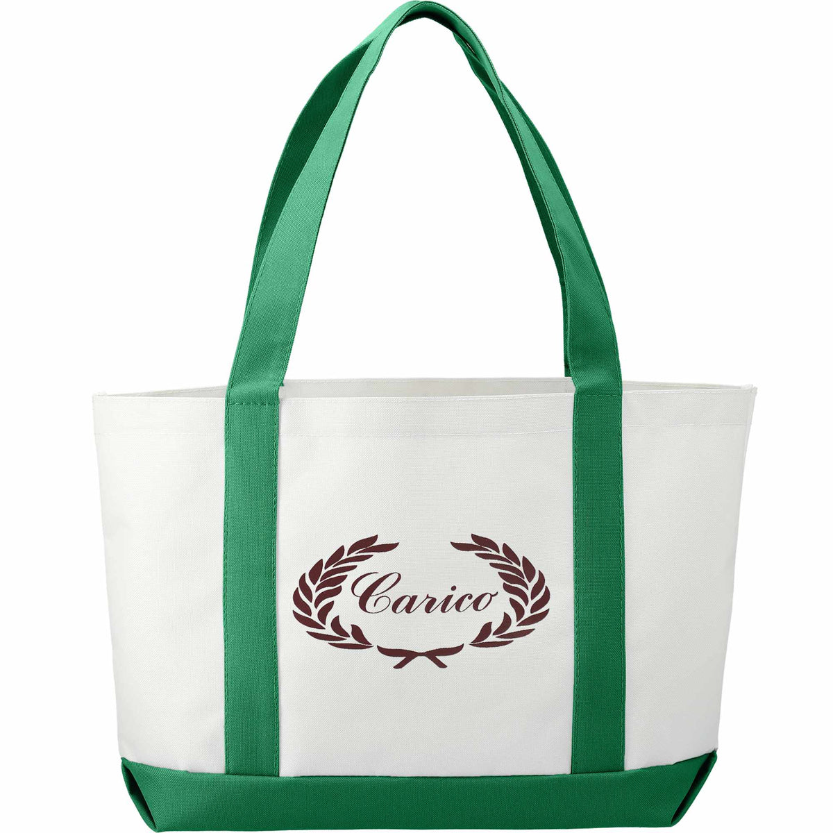 Nautical Canvas Tote with Contrast Trim, Large - White w/Green Trim - Back