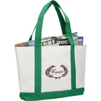 Nautical Canvas Tote with Contrast Trim, Large - White w/Green Trim - Right Angle 2