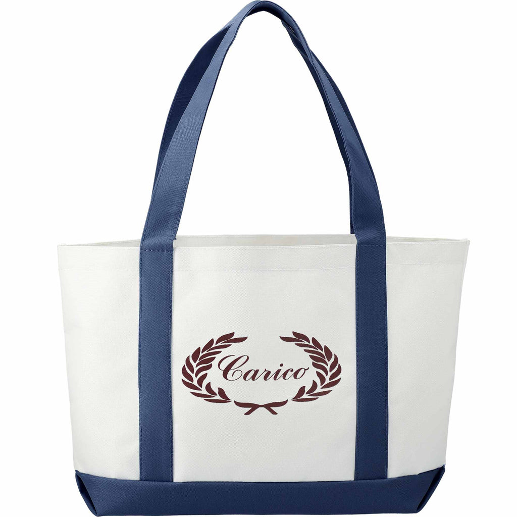 Nautical Canvas Tote with Contrast Trim, Large - White w/Navy Blue Trim - Back