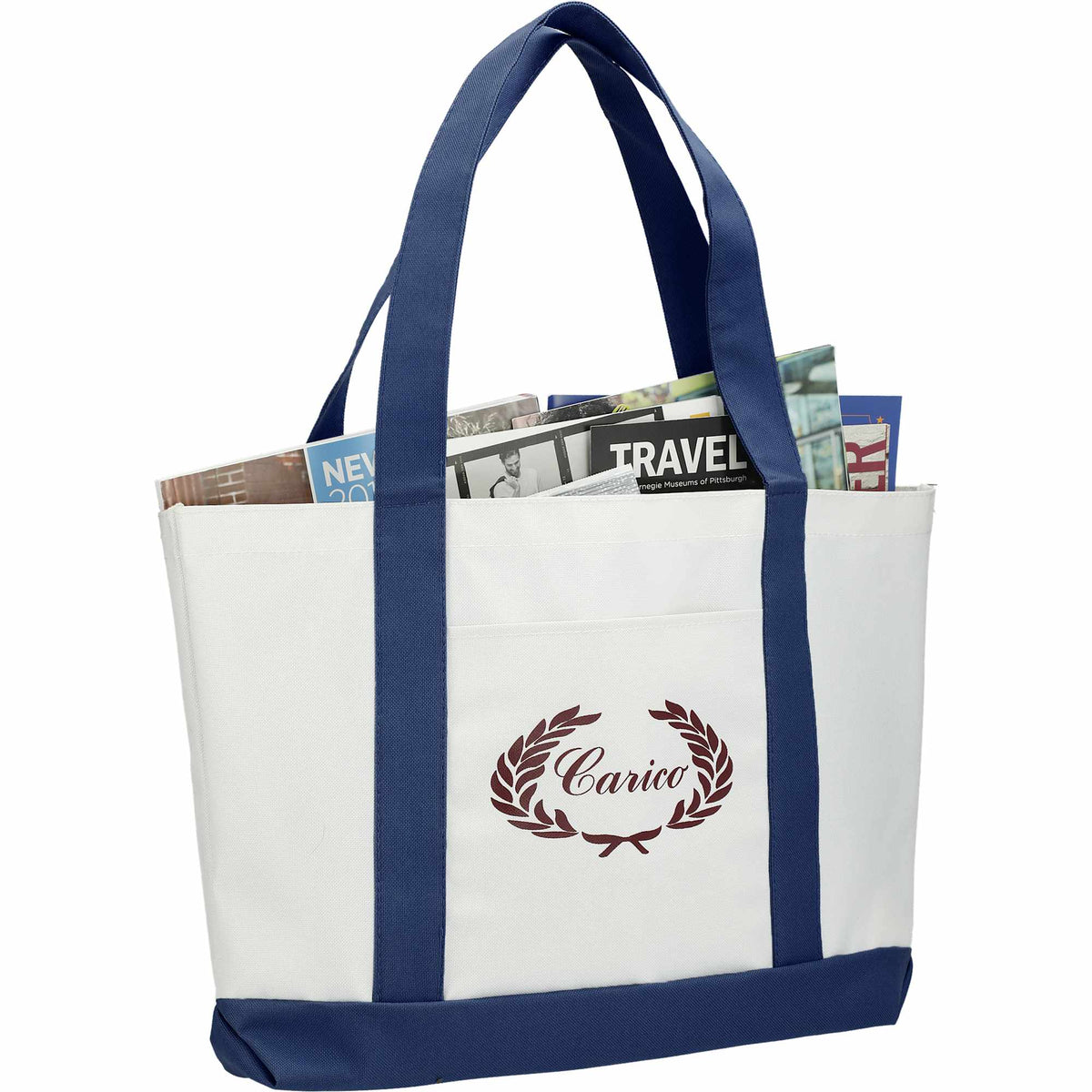 Nautical Canvas Tote with Contrast Trim, Large - White w/Navy Blue Trim - Right Angle 2