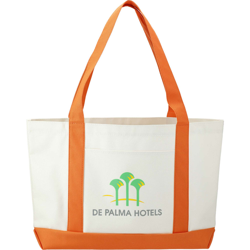 Nautical Canvas Tote with Contrast Trim, Large - White w/Orange Trim - Front