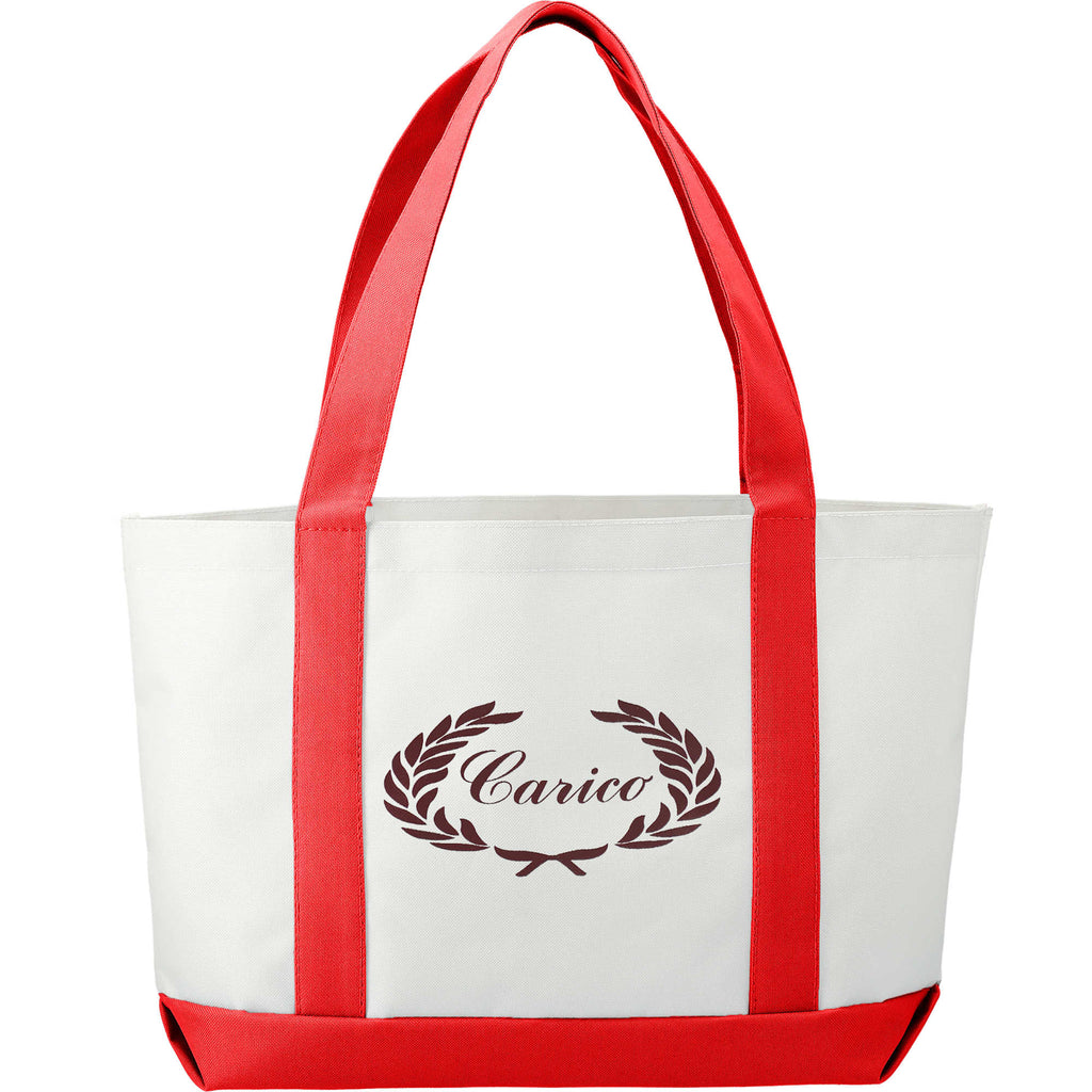 Nautical Canvas Tote with Contrast Trim, Large - White w/Red Trim - Back