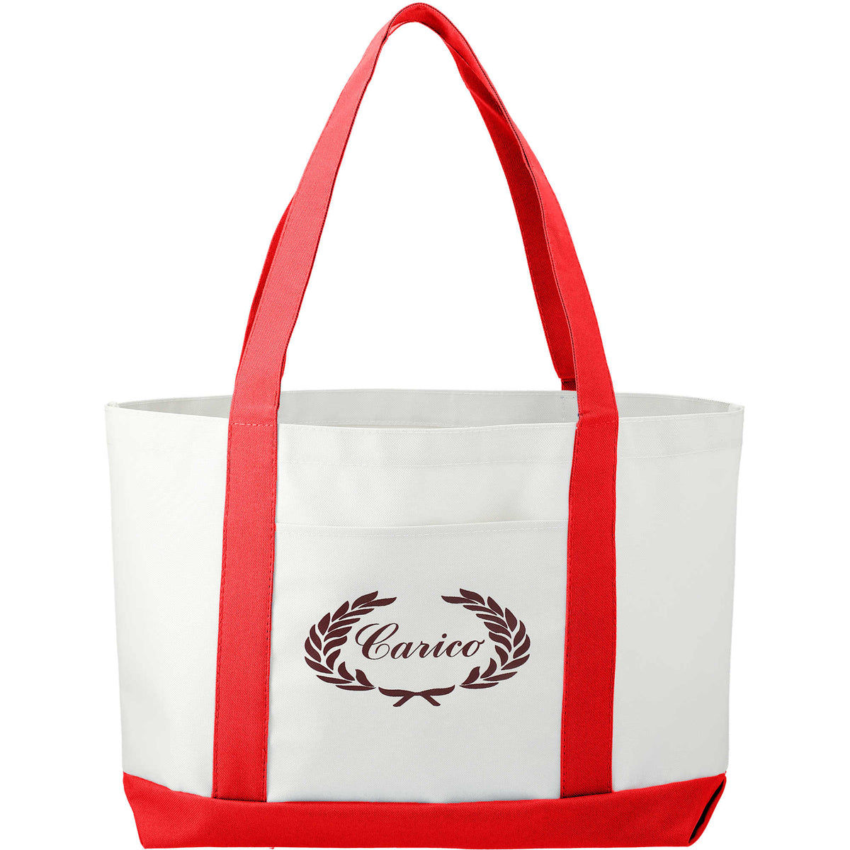Nautical Canvas Tote with Contrast Trim, Large - White w/Red Trim - Front