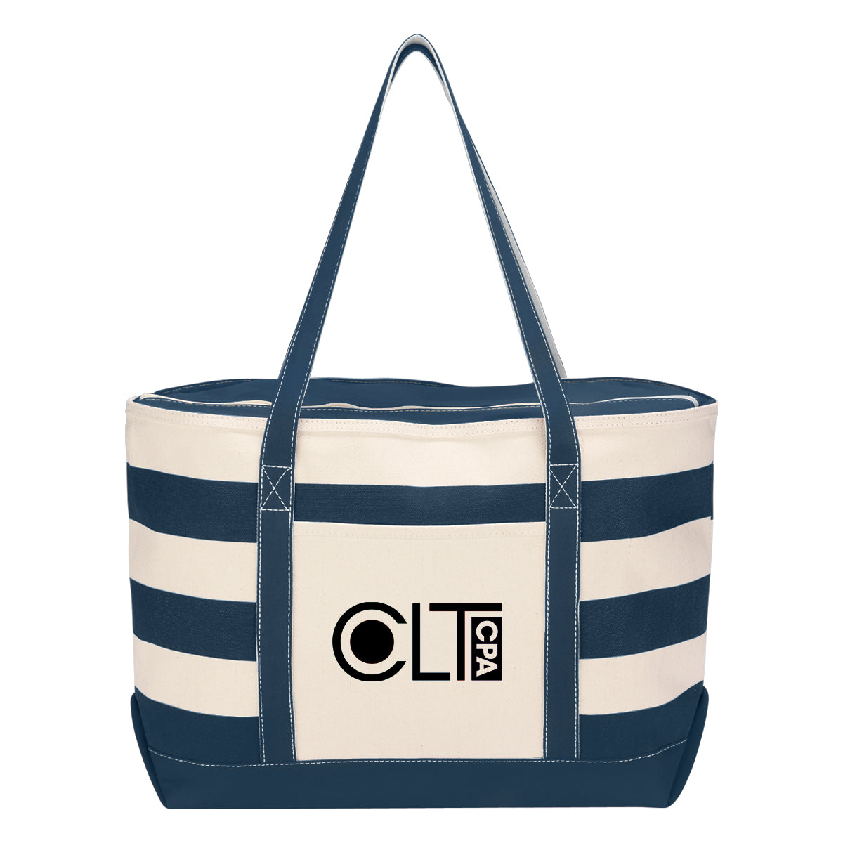 Nautical Cotton Canvas Tote Bag, 18 oz Embroidery - Navy - Silk Screen