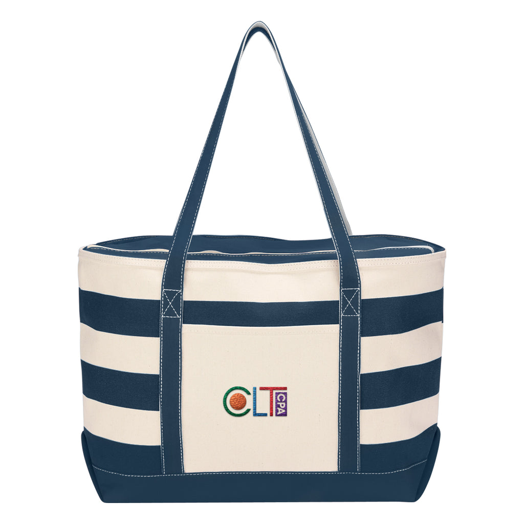 Nautical Cotton Canvas Tote Bag, 18 oz - Navy - Embroidery