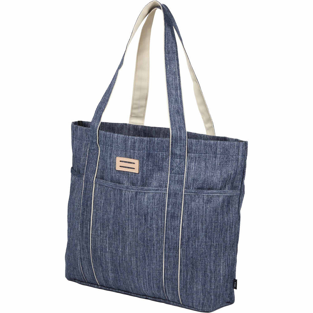 Navy Heather Carry-All Tote in Recycled Fabric Full Color - Heather Navy - Left Angle