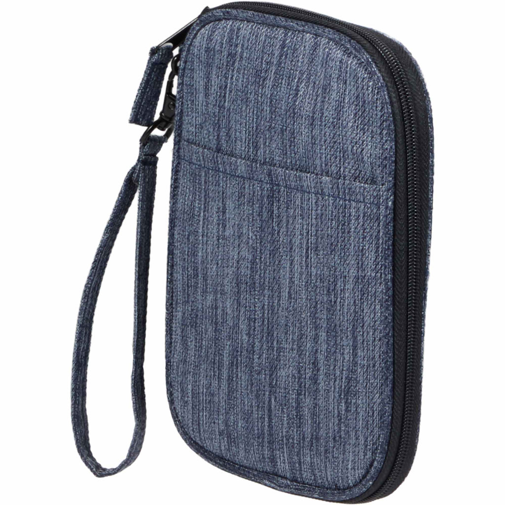 Navy Heather Travel Wallet in Recycled Polyester - Heather Navy - Left Angle