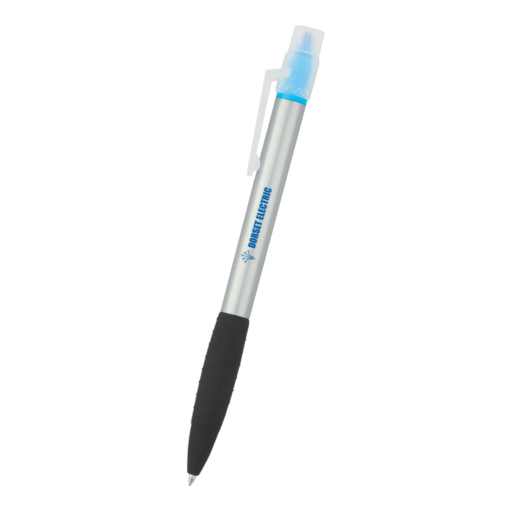 Neptune Pen and Highlighter - Silver with Blue - Silk Screen
