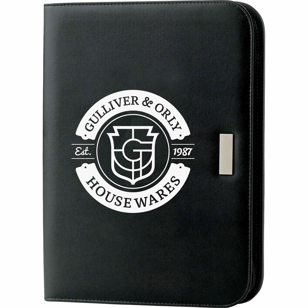 New Yorker Zippered Padfolio with Calculator Debossing - Black - Front