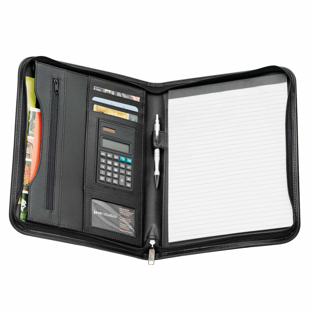 New Yorker Zippered Padfolio with Calculator Debossing - Black - Photo