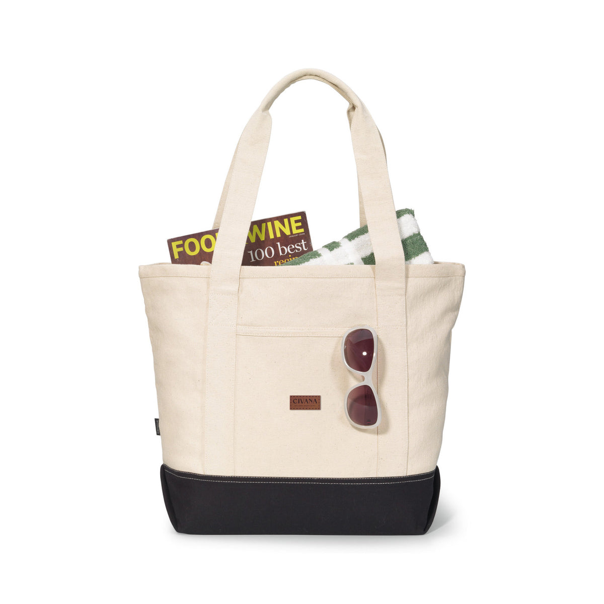 Newport Unbleached Cotton Zip Tote - Black - View 2
