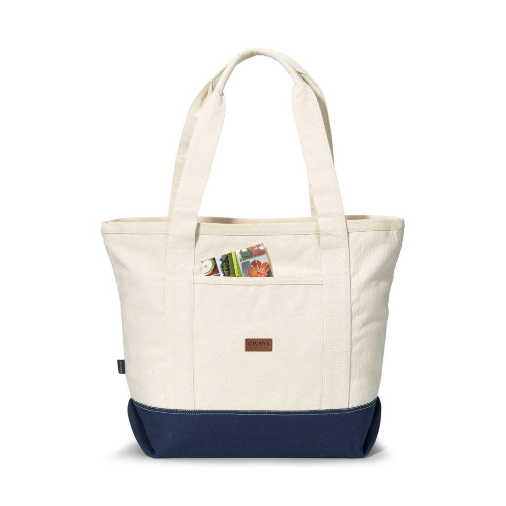 Newport Unbleached Cotton Zip Tote Transfer - Navy Blue - View 2