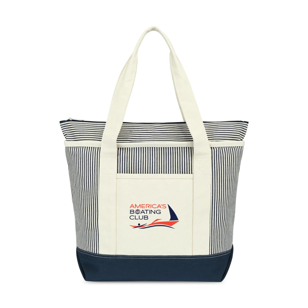 Newport Unbleached Cotton Zip Tote Transfer - Navy/Natural Stripe - View 1