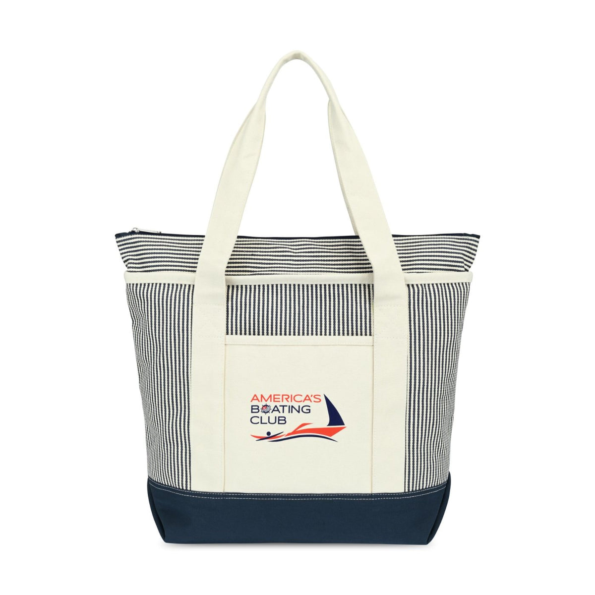 Newport Unbleached Cotton Zip Tote Transfer - Navy/Natural Stripe - View 1