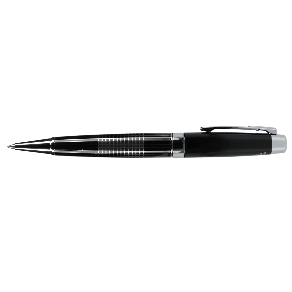 Newton Capped Pen in Recycled Brass with Blue Ink - Black - Left Side 2
