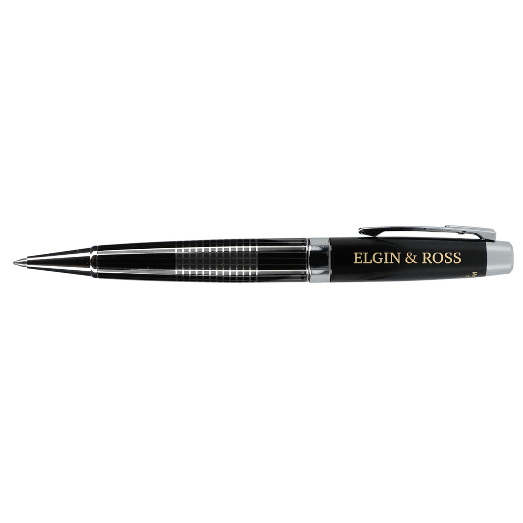 Newton Capped Pen in Recycled Brass with Blue Ink Laser Engraving - Black - Left Side