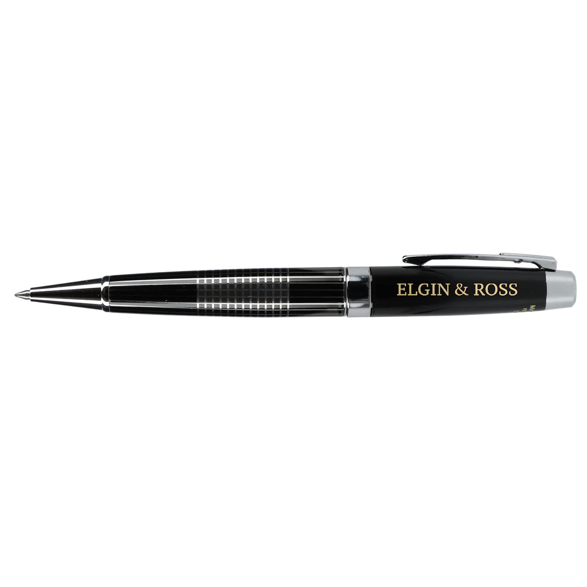 Newton Capped Pen in Recycled Brass with Blue Ink Laser Engraving - Black - Left Side