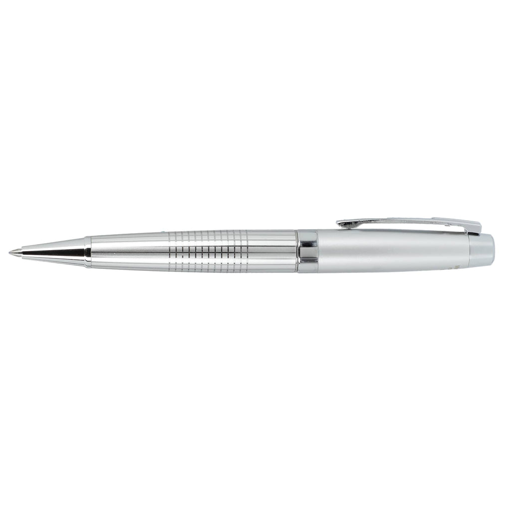 Newton Capped Pen in Recycled Brass with Blue Ink Laser Engraving - Silver - Left Side 2