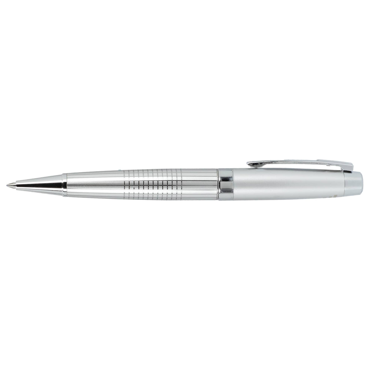 Newton Capped Pen in Recycled Brass with Blue Ink Laser Engraving - Silver - Left Side 2