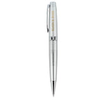 Newton Capped Pen in Recycled Brass with Blue Ink Laser Engraving - Silver - Left Side