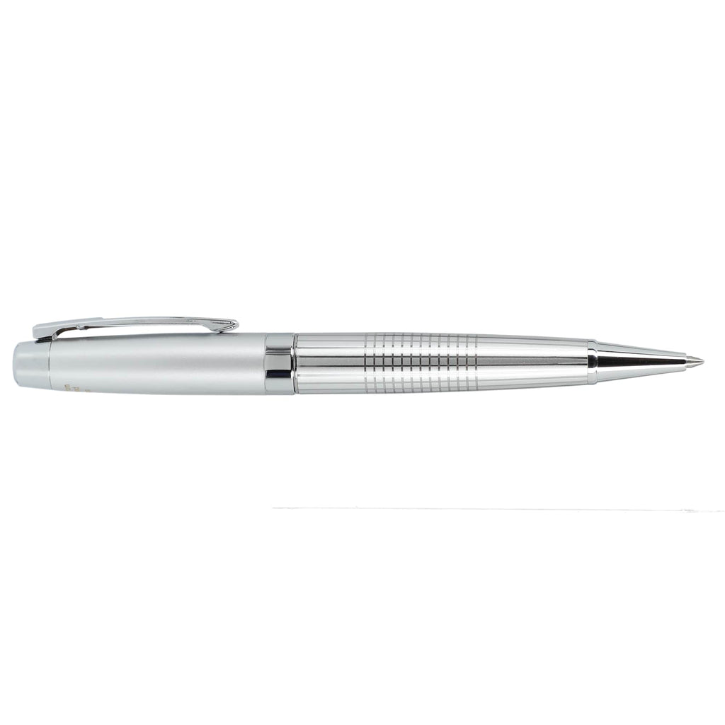 Newton Capped Pen in Recycled Brass with Blue Ink Laser Engraving - Silver - Right Side 2
