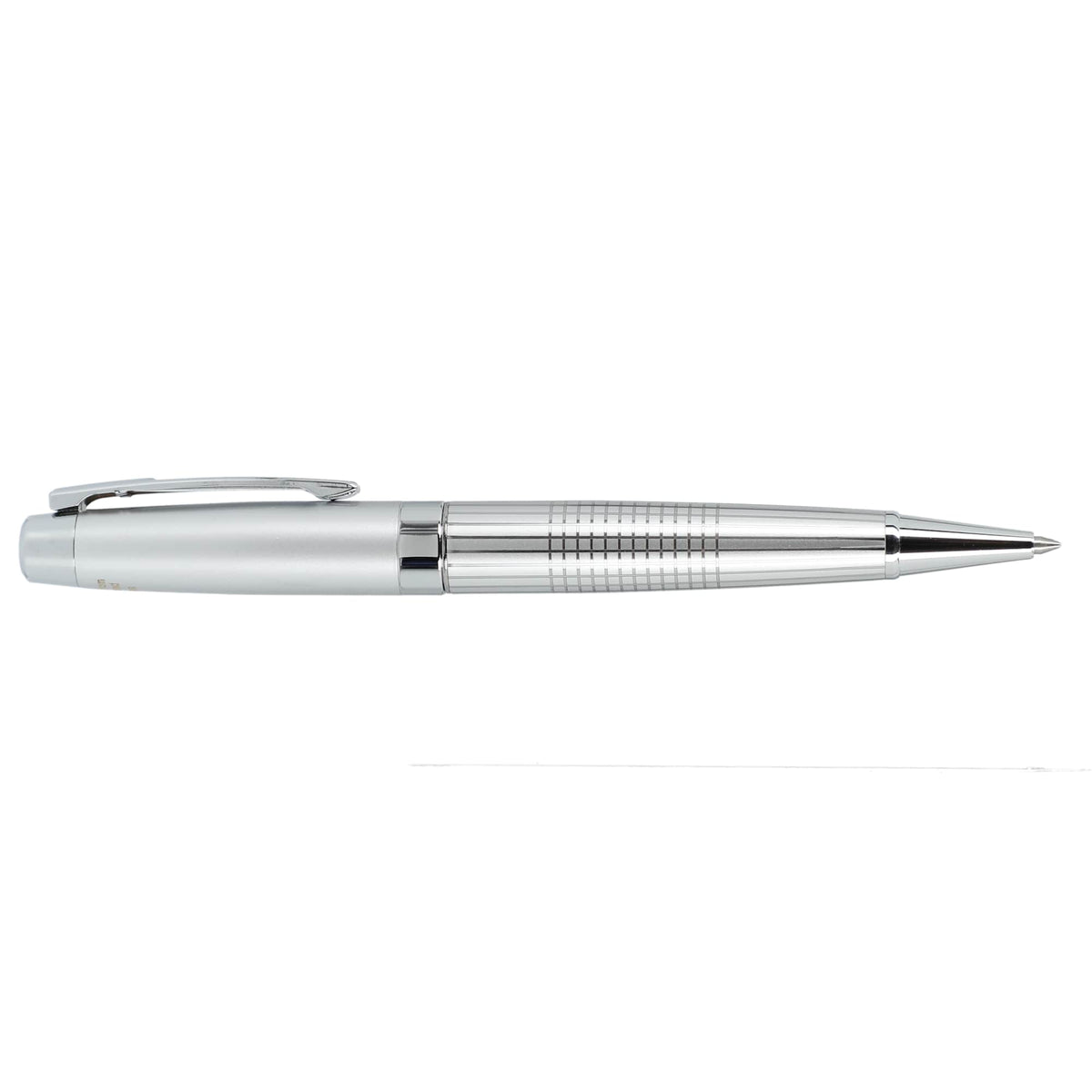 Newton Capped Pen in Recycled Brass with Blue Ink Laser Engraving - Silver - Right Side 2