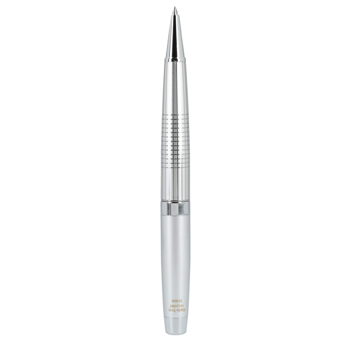 Newton Capped Pen in Recycled Brass with Blue Ink - Silver - Back