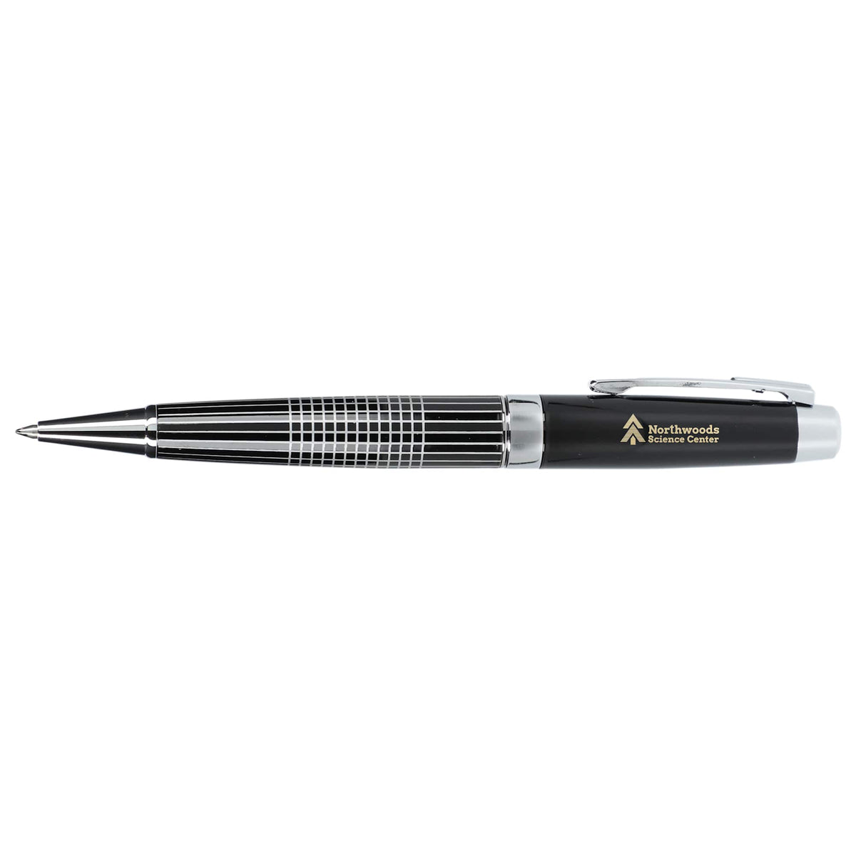 Newton Gel Rollerball Pen in Recycled Brass, Blue Ink Laser Engraving - Black - Left Side
