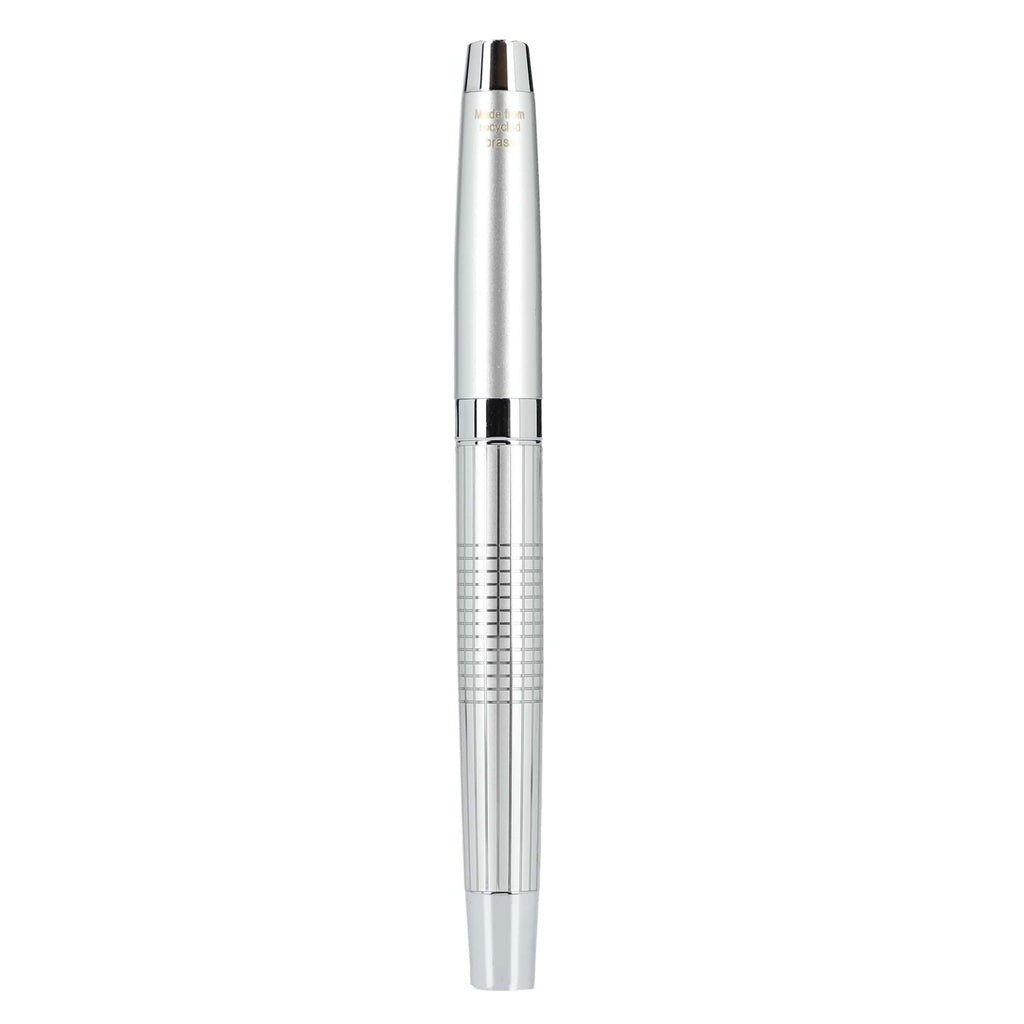 Newton Gel Rollerball Pen in Recycled Brass, Blue Ink Laser Engraving - Silver - Back