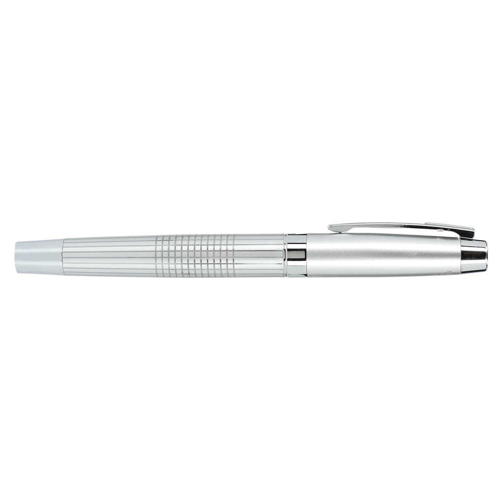Newton Gel Rollerball Pen in Recycled Brass, Blue Ink Laser Engraving - Silver - Left Side 2