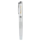 Newton Gel Rollerball Pen in Recycled Brass, Blue Ink Laser Engraving - Silver - Left Side