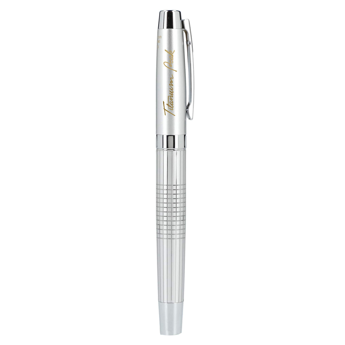 Newton Gel Rollerball Pen in Recycled Brass, Blue Ink Laser Engraving - Silver - Right Side