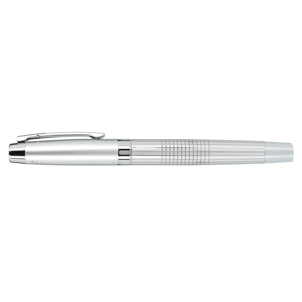 Newton Gel Rollerball Pen in Recycled Brass, Blue Ink - Silver - Right Side 2