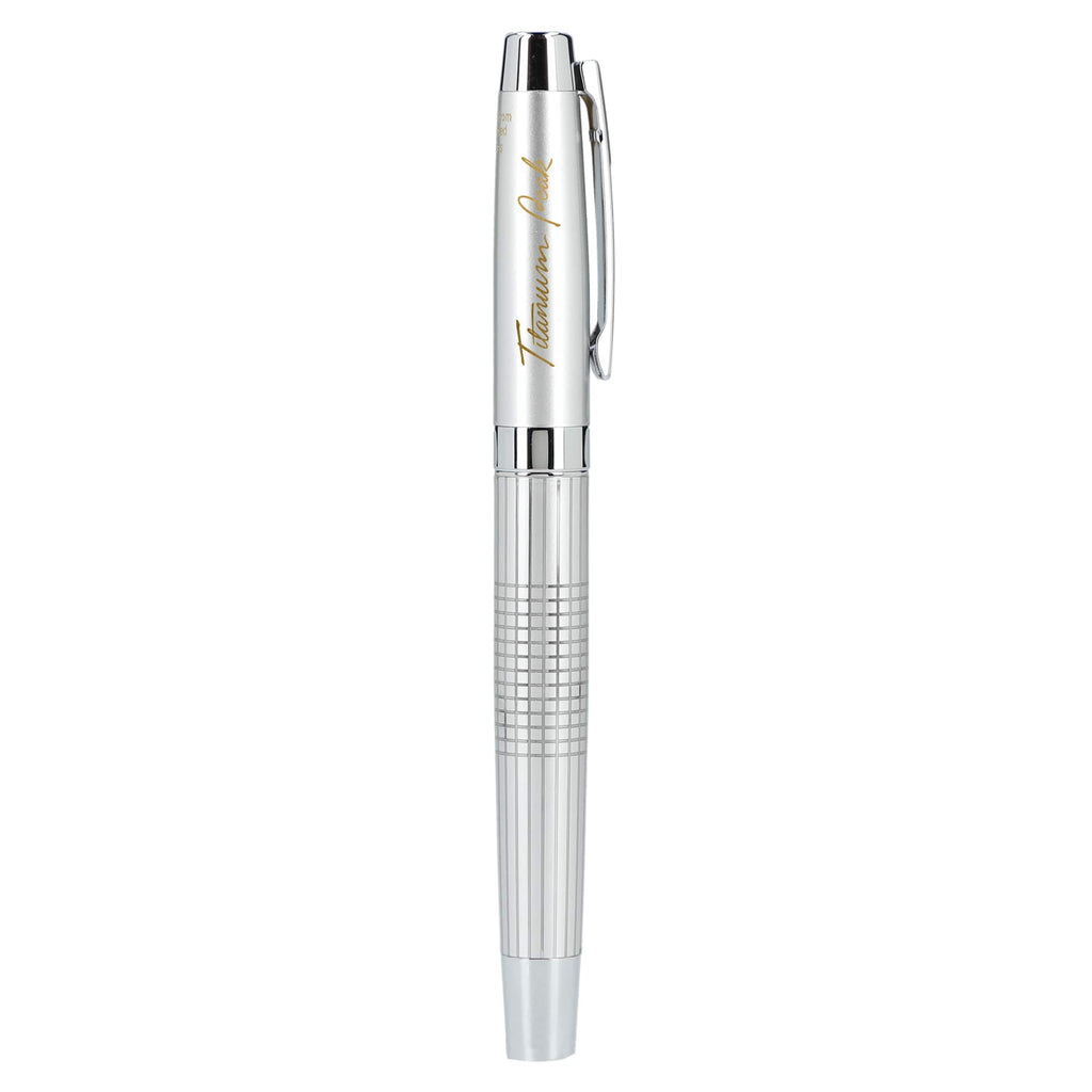 Newton Gel Rollerball Pen in Recycled Brass, Blue Ink - Silver - Right Side