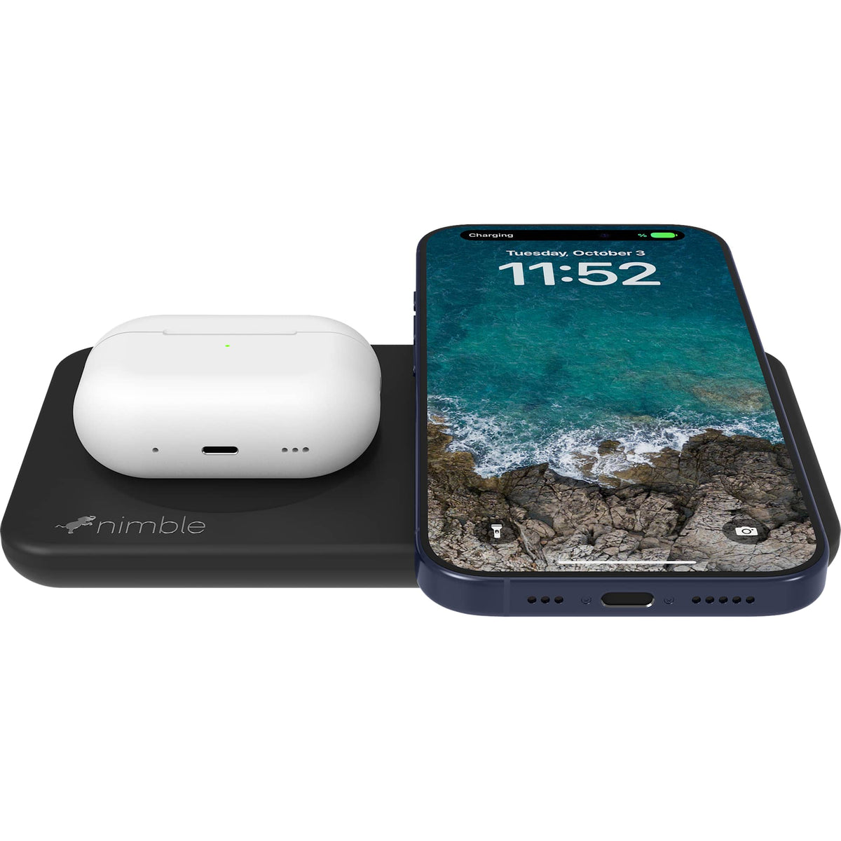 Nimble Podium 2-in-1 Qi2 Charging Stand, 25W - Black - Front 2