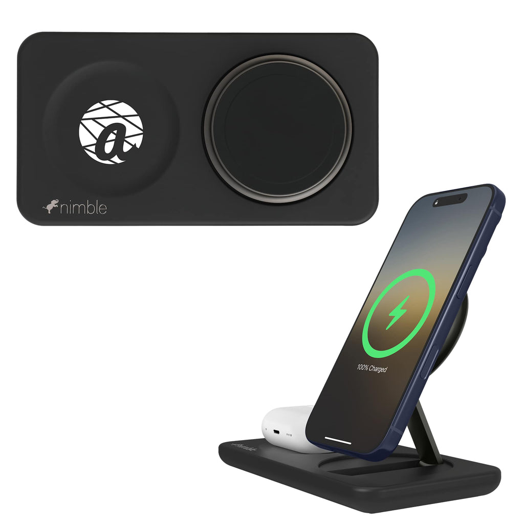 Nimble Podium 2-in-1 Qi2 Charging Stand, 25W - Black - Front Default