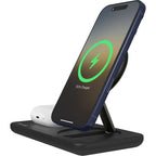 Nimble Podium 2-in-1 Qi2 Charging Stand, 25W - Black - Left Angle Phone