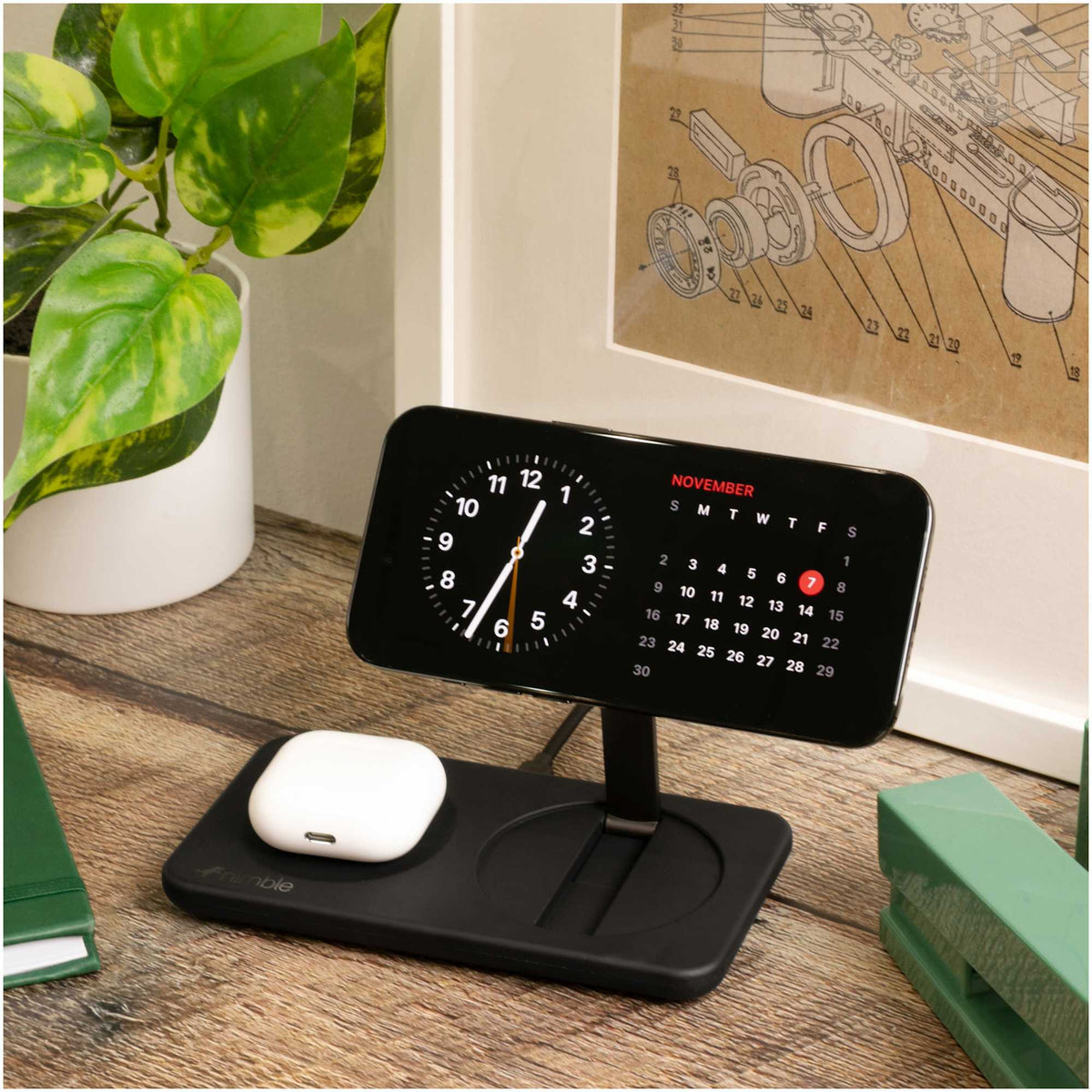 Nimble Podium 2-in-1 Qi2 Charging Stand, 25W - Black - Lifestyle 10