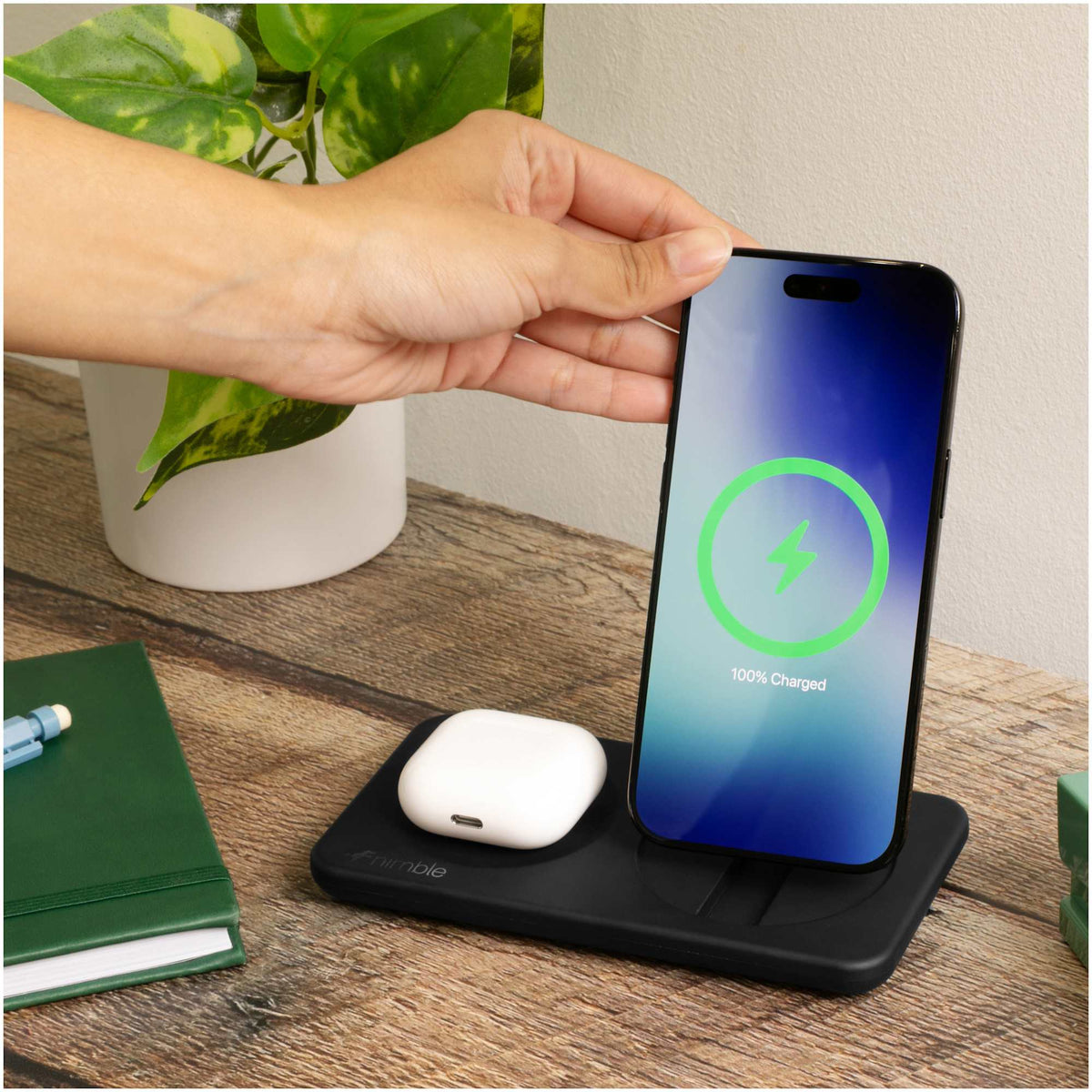 Nimble Podium 2-in-1 Qi2 Charging Stand, 25W - Black - Lifestyle 11