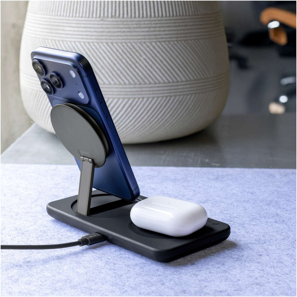 Nimble Podium 2-in-1 Qi2 Charging Stand, 25W - Black - Lifestyle 2