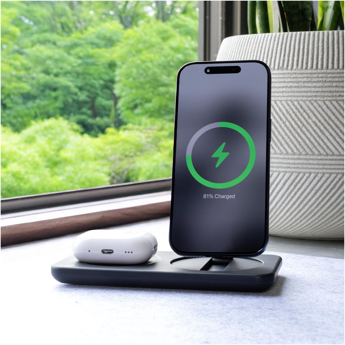 Nimble Podium 2-in-1 Qi2 Charging Stand, 25W - Black - Lifestyle 6