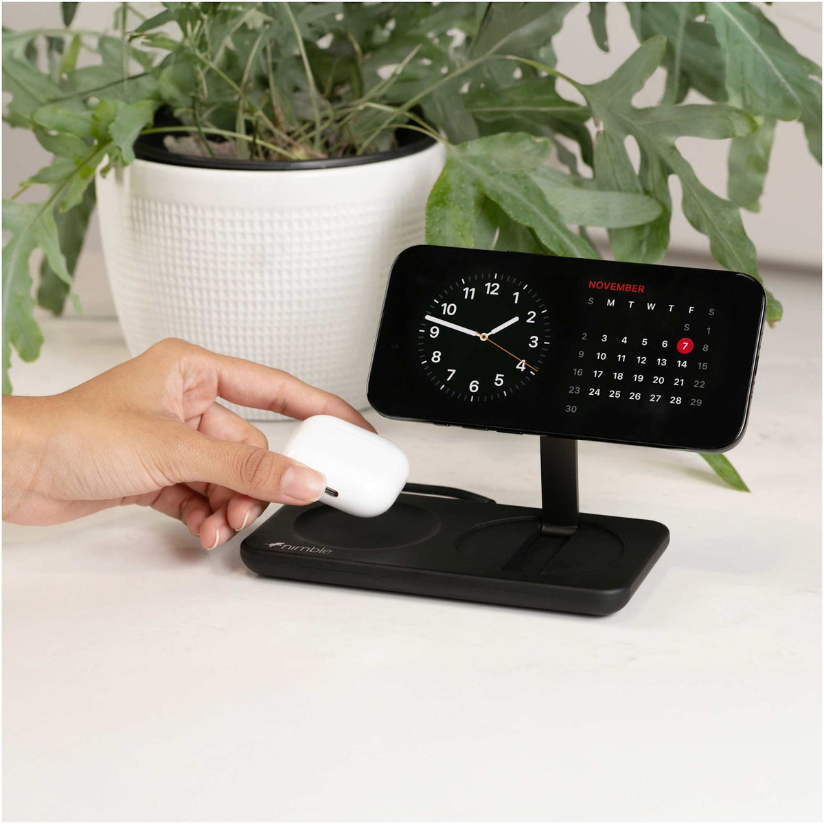Nimble Podium 2-in-1 Qi2 Charging Stand, 25W - Black - Lifestyle 9