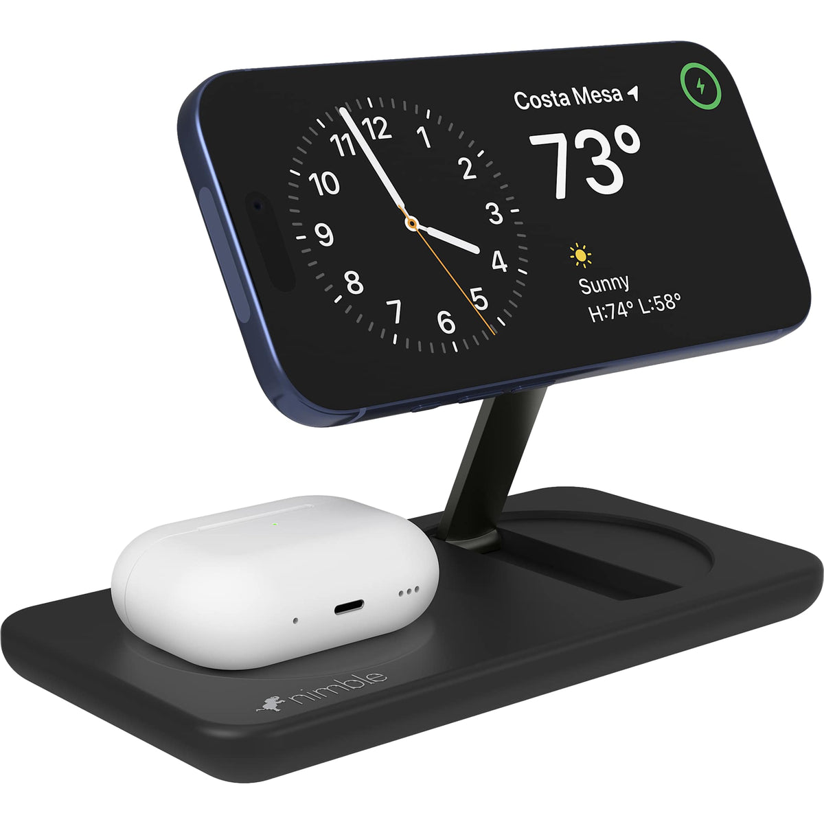 Nimble Podium 2-in-1 Qi2 Charging Stand, 25W - Black - Right Angle Phone