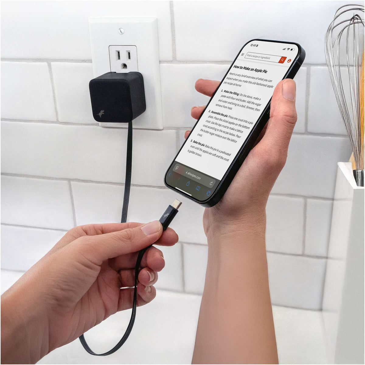 Nimble Wally Stretch Wall Charger with Retractable Cable, 35W - Black - Lifestyle