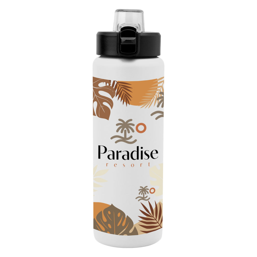 Nolan Recycled Single Wall Stainless Steel Bottle in Full Color, 30 oz - White - Megabrite