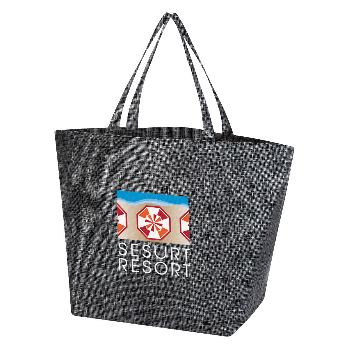 Non-Woven Shopper Tote Bag, Crosshatch - Black - Colorbrite